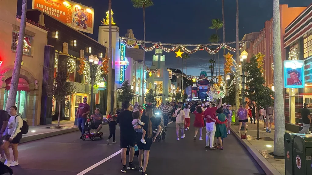 Hollywood Boulevard at Hollywood Studios decorated for Christmas